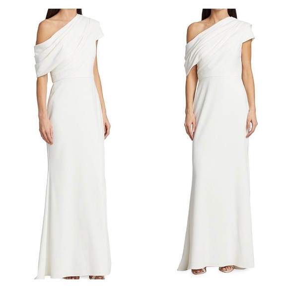 BADGLEY MISCHKA Asymmetric One Shoulder Formal Bridal Gown White Size 6 NWT - Picture 7 of 13